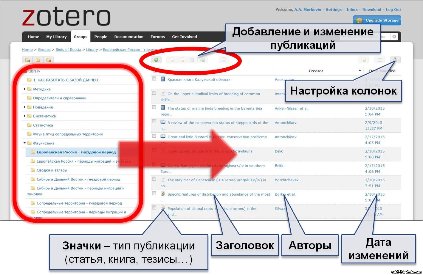 Онлайн-интерфейс Zotero